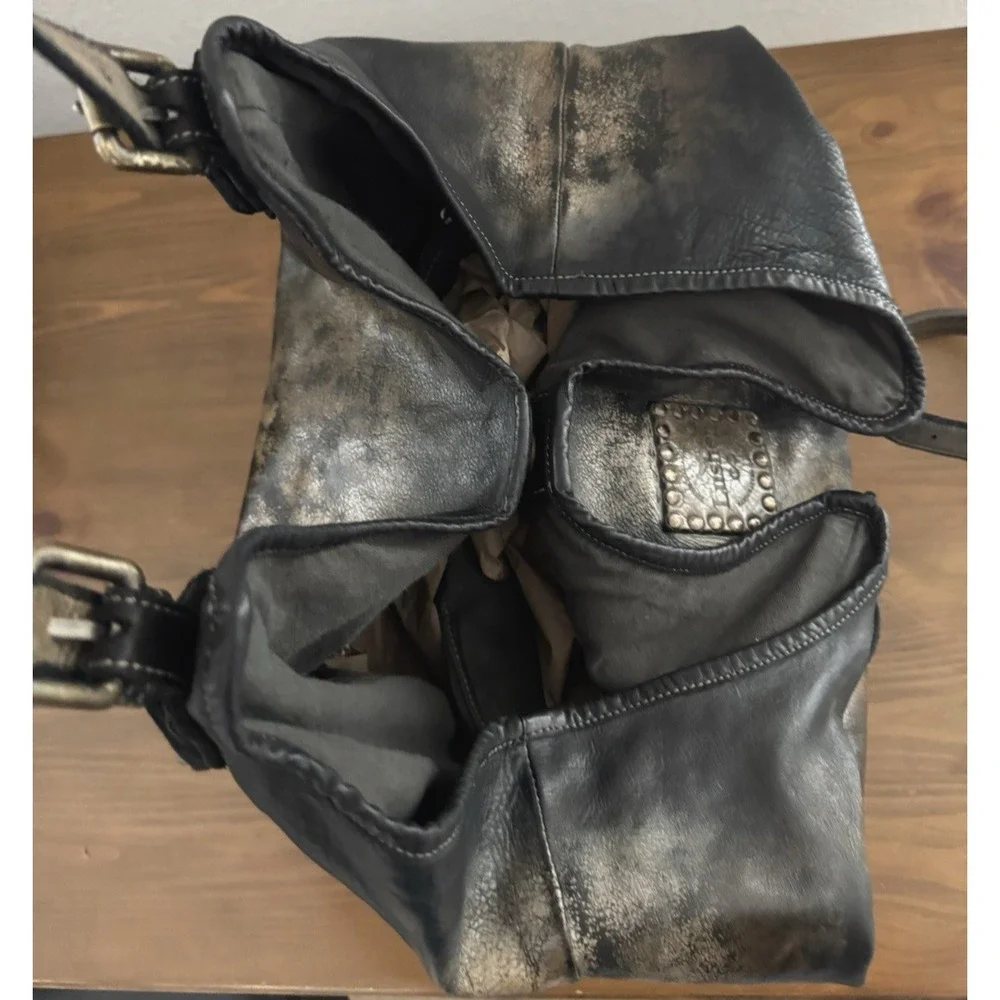 Lusher Soft and Slouchy Hobo Stone Washed Black Raw Onyx Italian Leather Studded